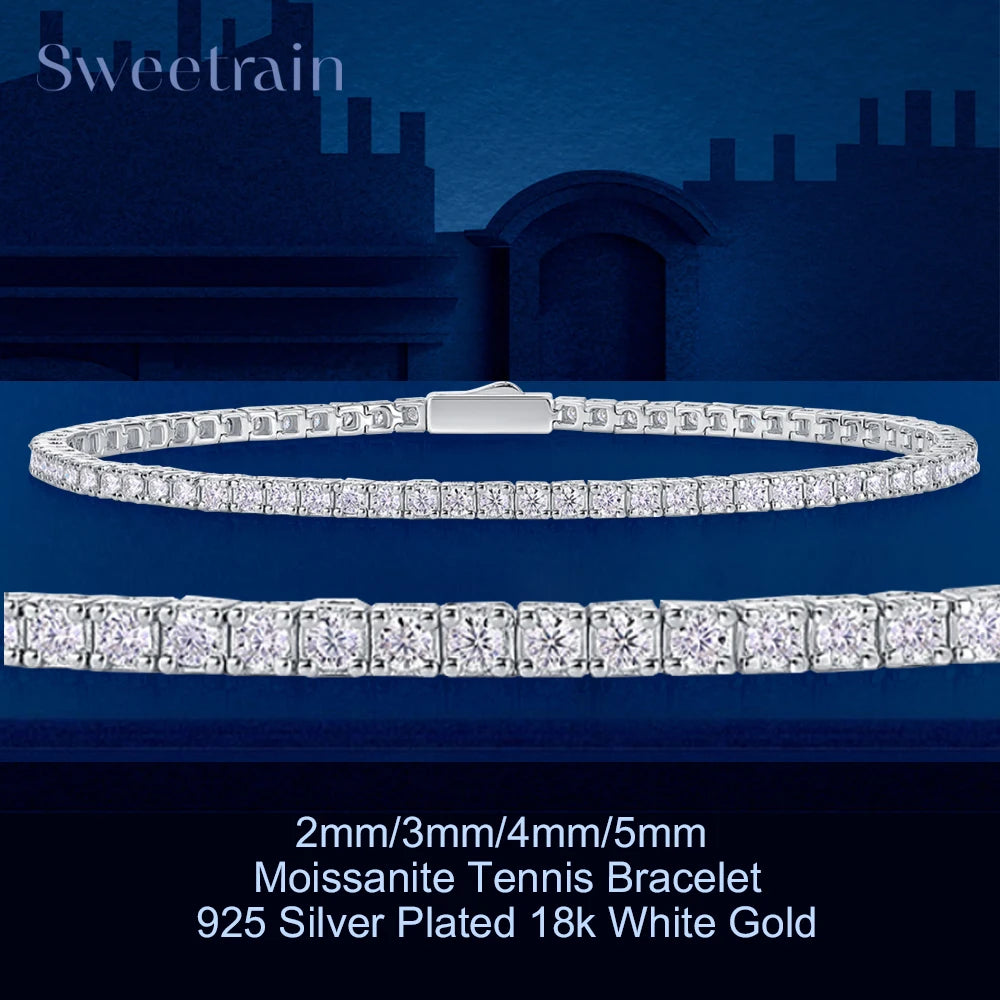 Sweetrain Moissanite Tennis Bracelet for Women 18K White Gold Plated S925 Sterling Silver Lab Grown Diamond Bracelet with GRA