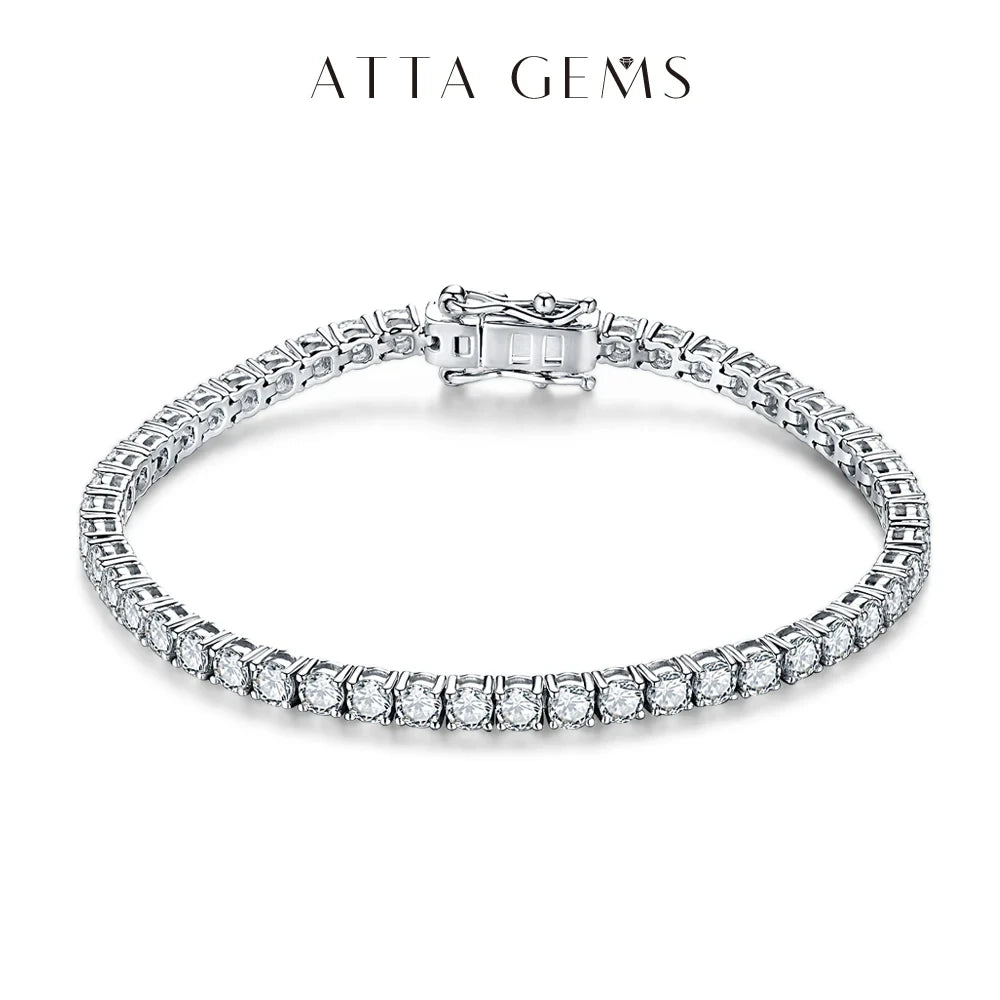 ATTAGEMS 4.0mm 5.0mm DVVS1 Pass Diamond Test Round Cut Moissanite Tennis Bracelet White Gold Plated 925 Silver Jewelry for Women