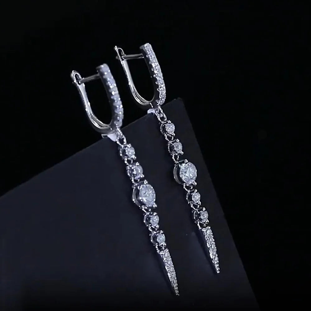 Serenity 1.118ct D Color Moissanite Long Tassel Earrings for Women 100% S925 Sterling Silver Plated 18K Lab Diamond Drop Earring