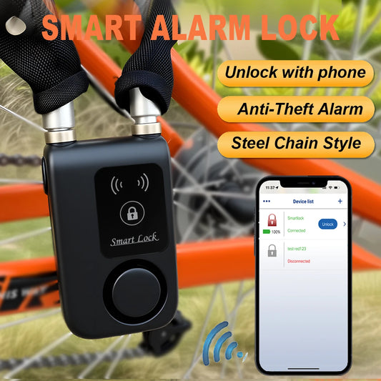 Smart Bluetooth Chain Lock Keyless Bike/Motorcycle Gate/Door Lock With Anti Theft Alarm 110Db APP Phone Control