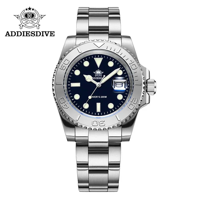 ADDIESDIVE Top Brand Quartz WatchBusiness Stainless Steel 200M Dive Super Luminous Watches Calendar Mens Wristwatch Reloj Hombre