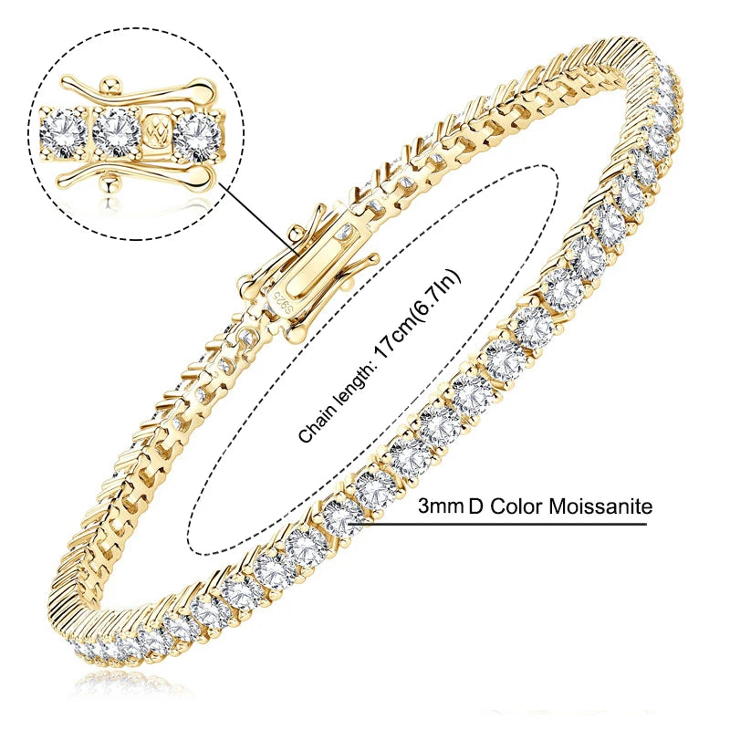 IOGOU 3mm/5mm Full Moissanite Tennis Bracelets Real 925 Sterling Silver Bracelet for Women Men Couple Sparking Fine Jewelry Gift