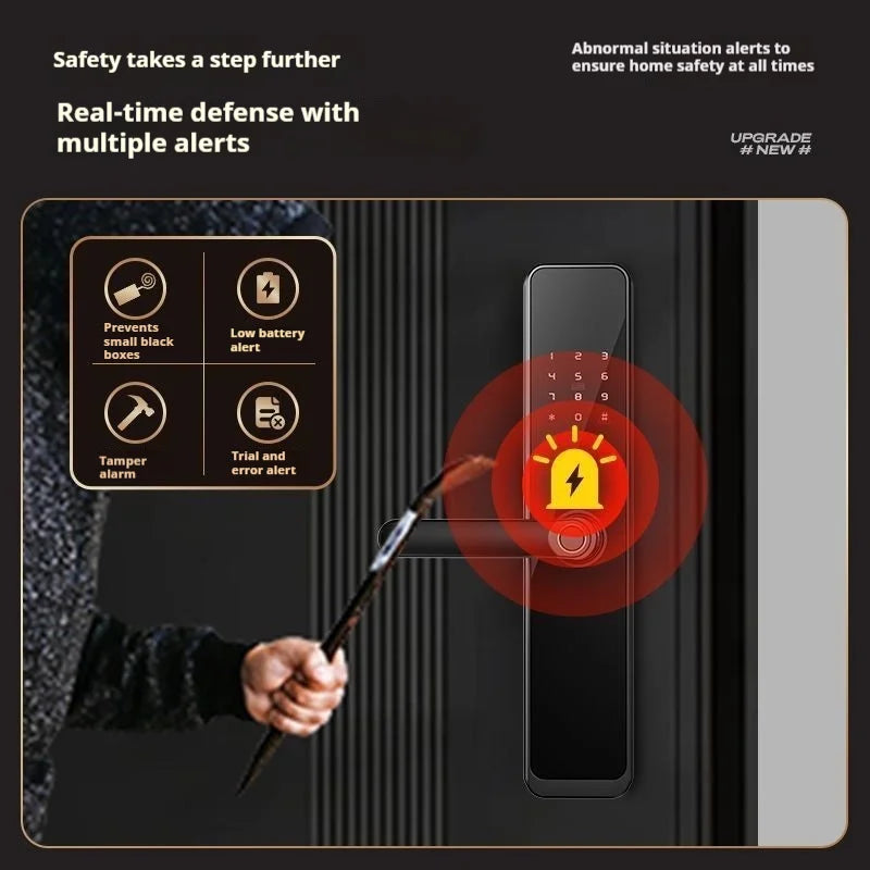 Smart Door Lock No Fingerprint - Password, IC Card & Key Entry. Anti-Theft with High-Decibel Alarm, Anti-EMP (Black Box) Protect