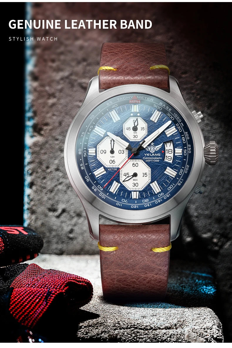 Yelang V1029S Men's Quartz Watch Japan OS00 Movement Business Luminous Stainless Steel 10Bar Waterproof Sports Watches