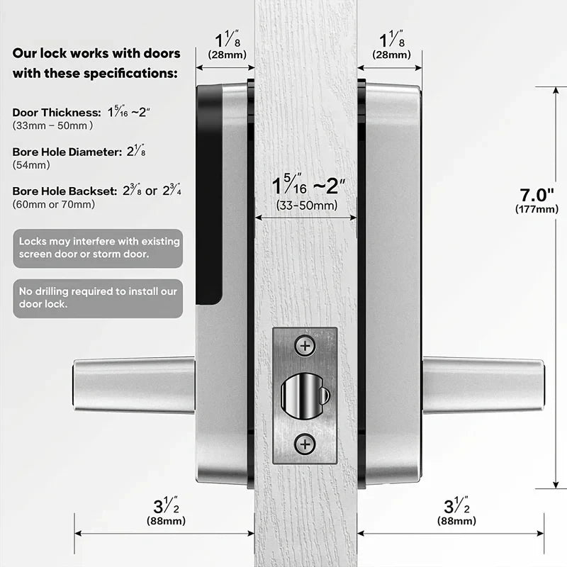 New Smart Fingerprint Door Lock with Keypad, Biometric Electronic Door Lock, Fingerprint/Password/Key Unlock for Home/Office