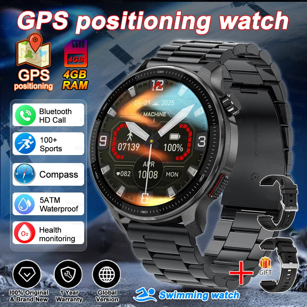 Smart watch Men4GB Memory With GPS Offline Maps Music Video Player Custom dial AMOLED display Sports Swim Waterproof Smart watch
