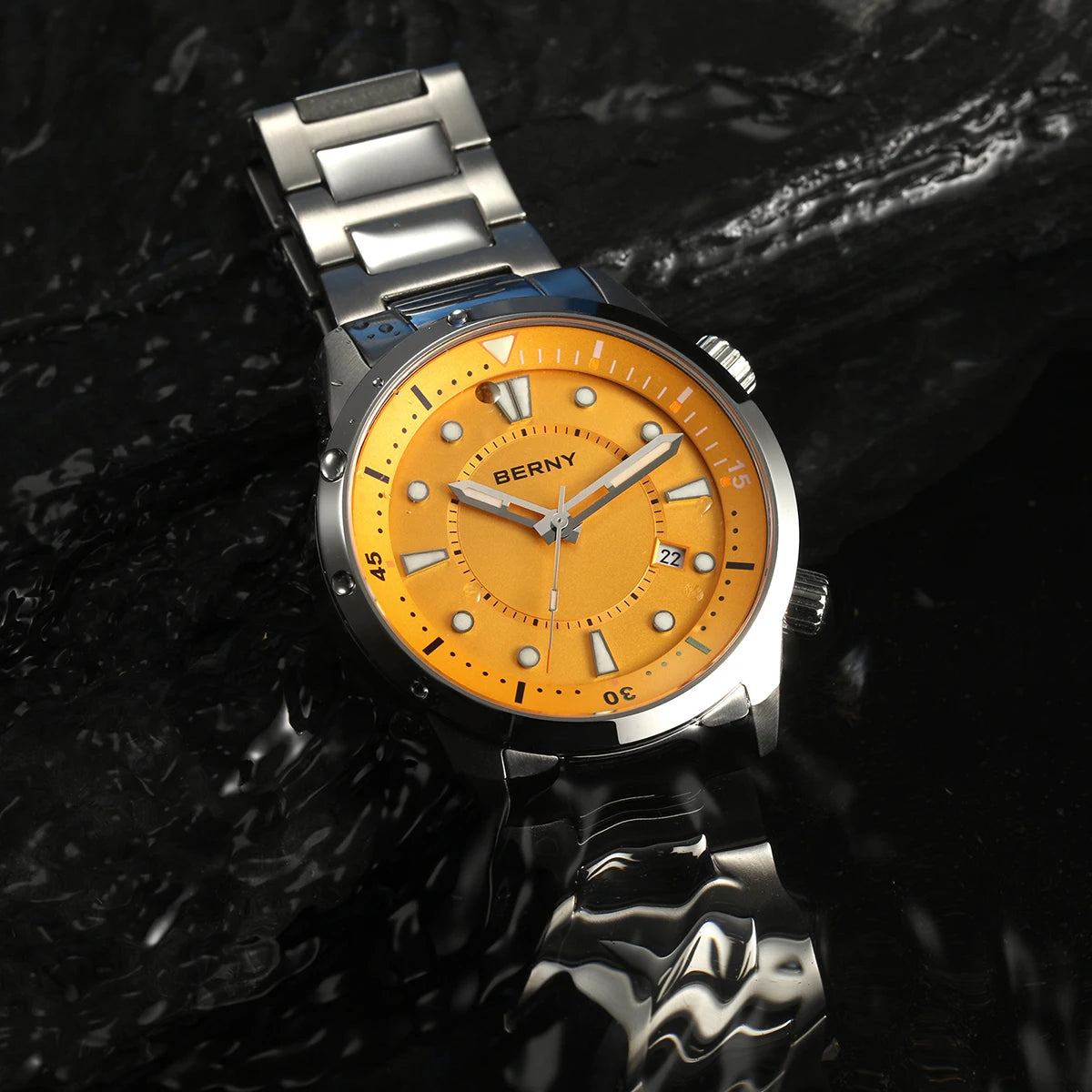 BERNY Automatic Diver Men Watch 200M Waterproof Miyota 8215 Sappire AR Coated Silicone Sports Swim Wristwatch Men's Diver Watch