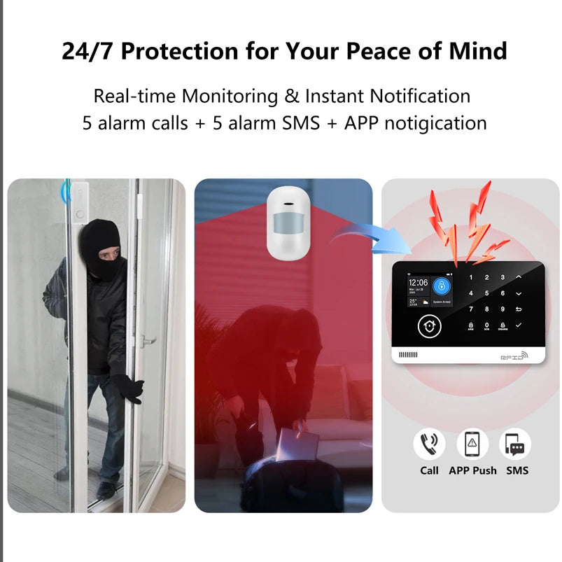 Wireless Tuya APP SIM GSM Home RFID Burglar Security LCD Touch Keyboard WIFI GSM Alarm System Sensor kit Russian,Spanish Voice