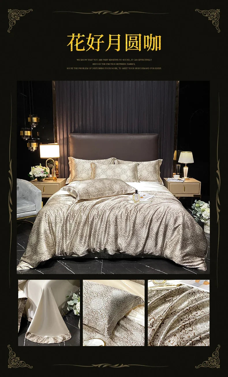 Luxury Palace Style Silk Bedding Set HighEnd Soft Silky Satin Quilt Cover Set Printed Queen King Duvet Cover Gift for Your Lover