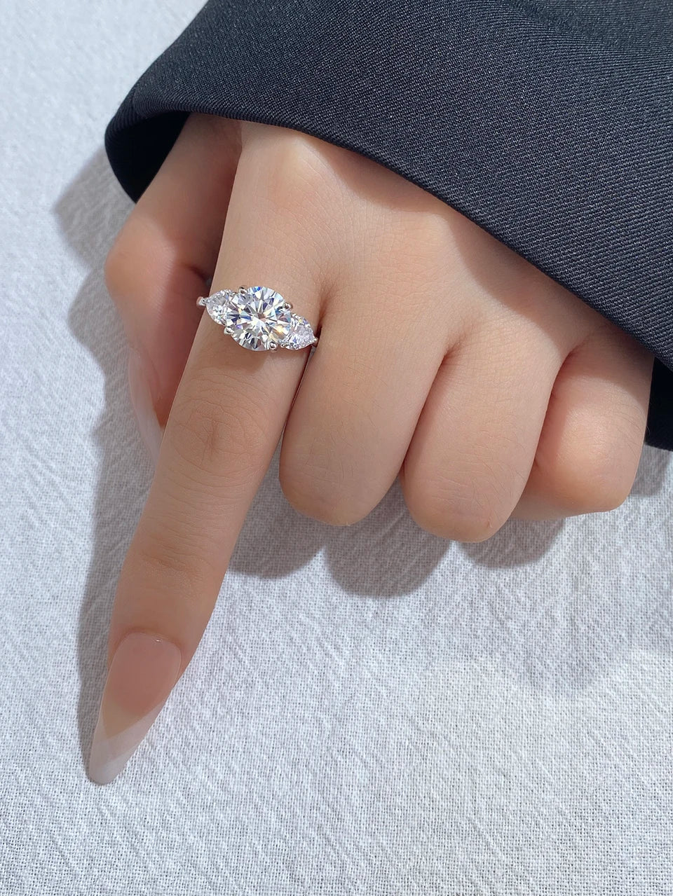 DiamondWorld 3CT Big Moissanite Diamond Rings for Women Double Heart Zircon 925 Sterling Silver Eternity Engagement Fine Jewelry