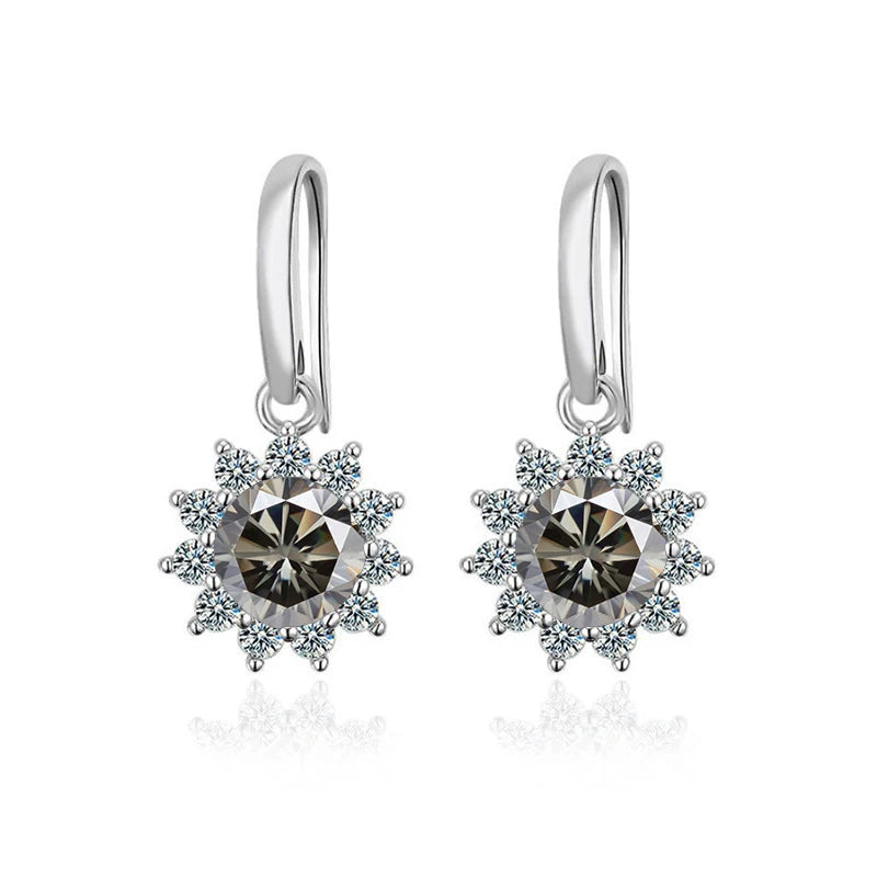 JoyceJelly Women's Sterling Silver 925 Jewelry 1 Carat 2 Carat Moissanite Diamond Drop Earrings Sunflower Shaped Ear-drops Gifts