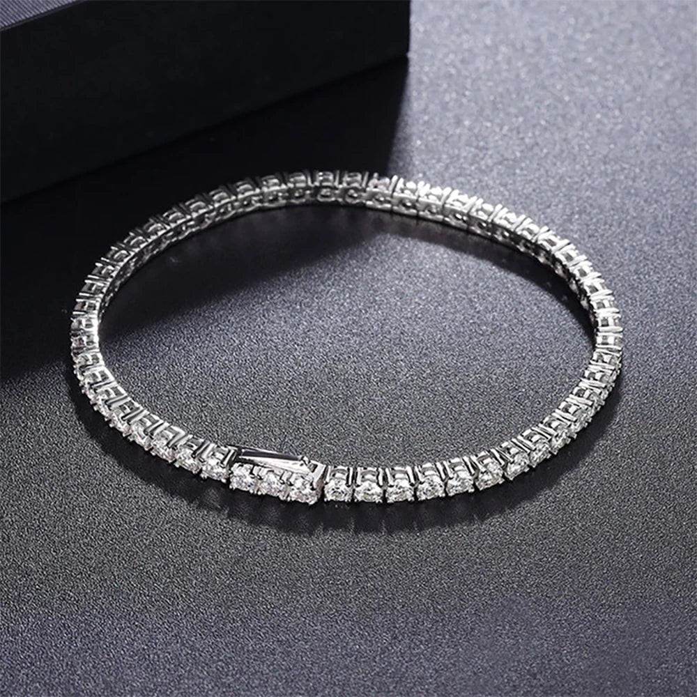 2mm 2.5mm 3mm 4mm 5mm Moissanite Tennis Bracelet for Women Men 100% S925 Sterling Silver Hidden Spring Lock Bracelet Plated 18K