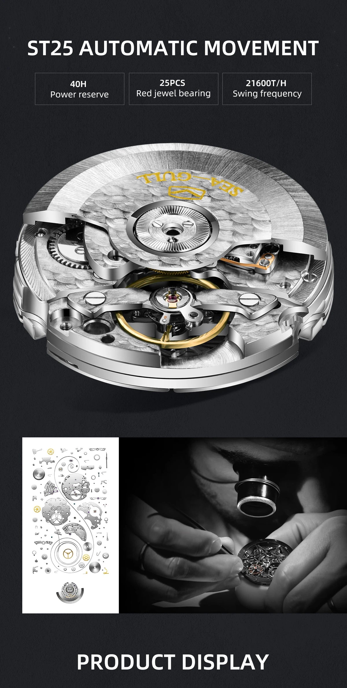 2025 Seagull Men's Automatic Mechanical Watch Multifunction Dial Calendar Sapphire Steel Band Men's Wristwatch reloj hombre M162