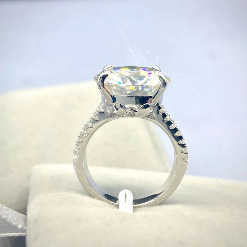 Luxury D Color 10 Carat Moissanite Rings for Women 925 Sterling Silver Brilliant Round Lab Diamond Wedding Anniversary Ring Gift