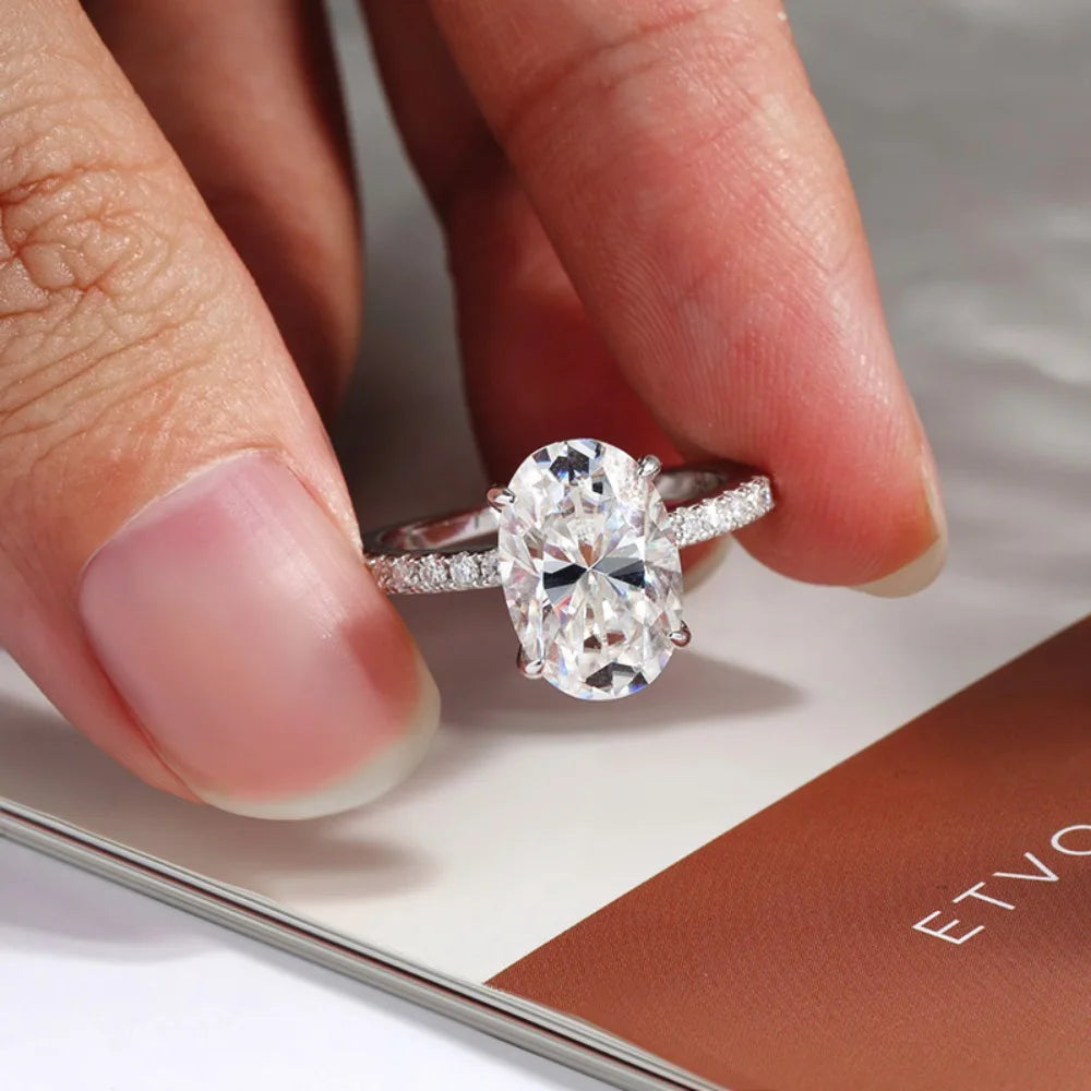 4.5CT Oval Cut Full Moissanite Engagement Ring for Women S925 Silver Plated 18K Gold Hidden Halo Diamond Wedding Band JewelryGRA