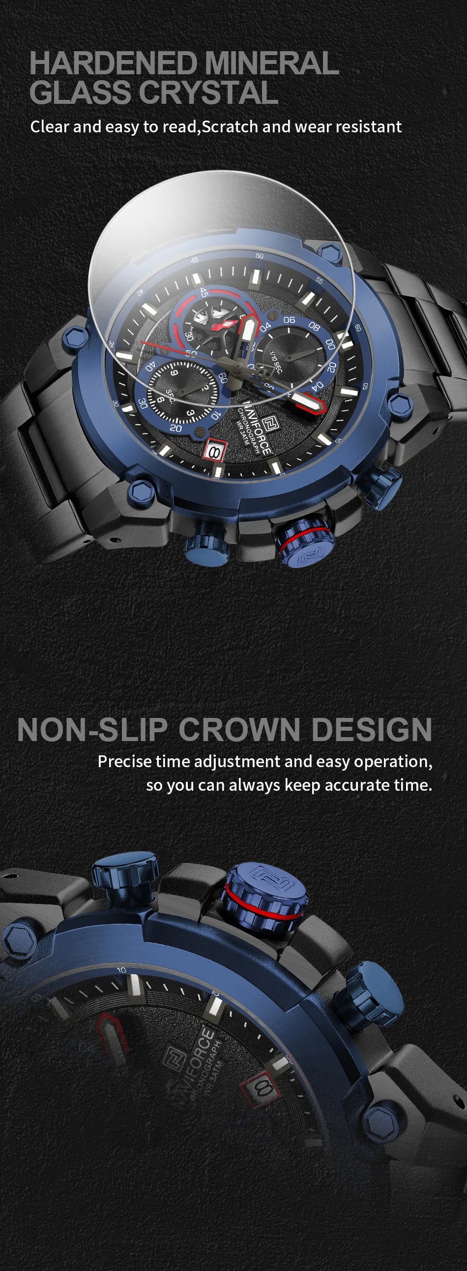 NAVIFORCF Mens Military Watches Luxury Wrist Watch Quartz Clock Watch Hot Fashion Men Waterproof Chronograph Relogio Masculino