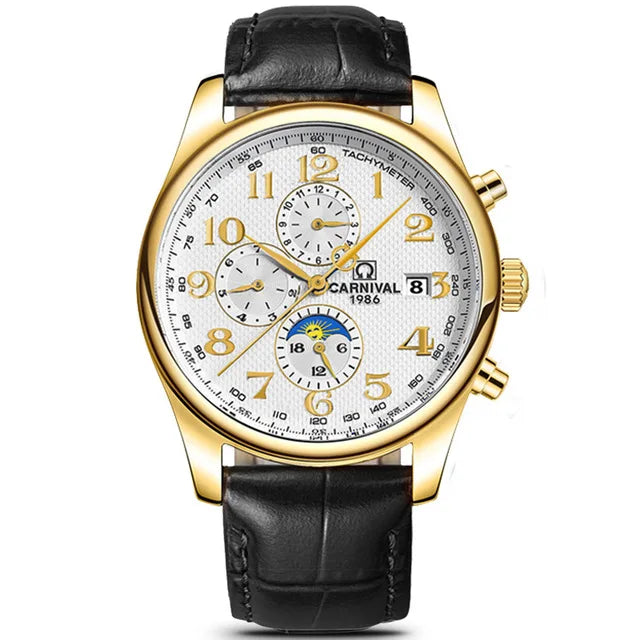 Carnival Brand Automatic Watch Fashion Luxury Waterproof Calendar Moon Phase Mechanical Watches For Men Clock Relogio Masculino
