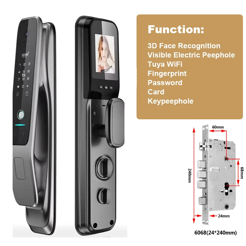 HX5 Smart Door Lock 3D Face Recognition Smart Home Door Lock WiFi Digital Electronic Lock Wifi Camera Rfid Card Works With tuya