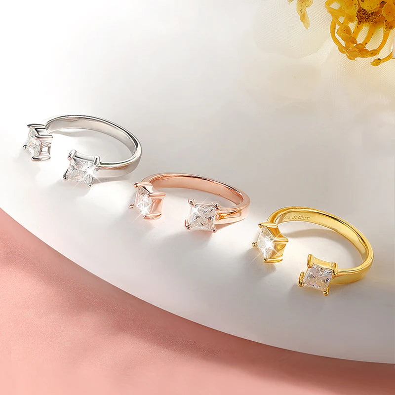 Smyoue 1CTTW 4.5mm Princess Cut Certified Moissanite Rings for Women Adjustable 100% 925 Sterling Silver Wedding Party Band Gift