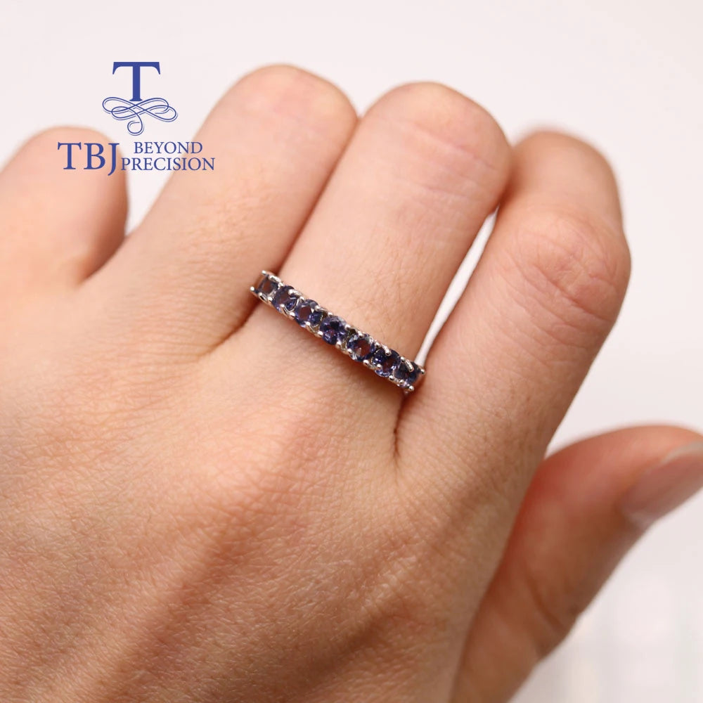 925 Sterling Silver Ring Earrings natural Iolite round 3.0mm set simple design suitable for everyday wear boutique jewelry