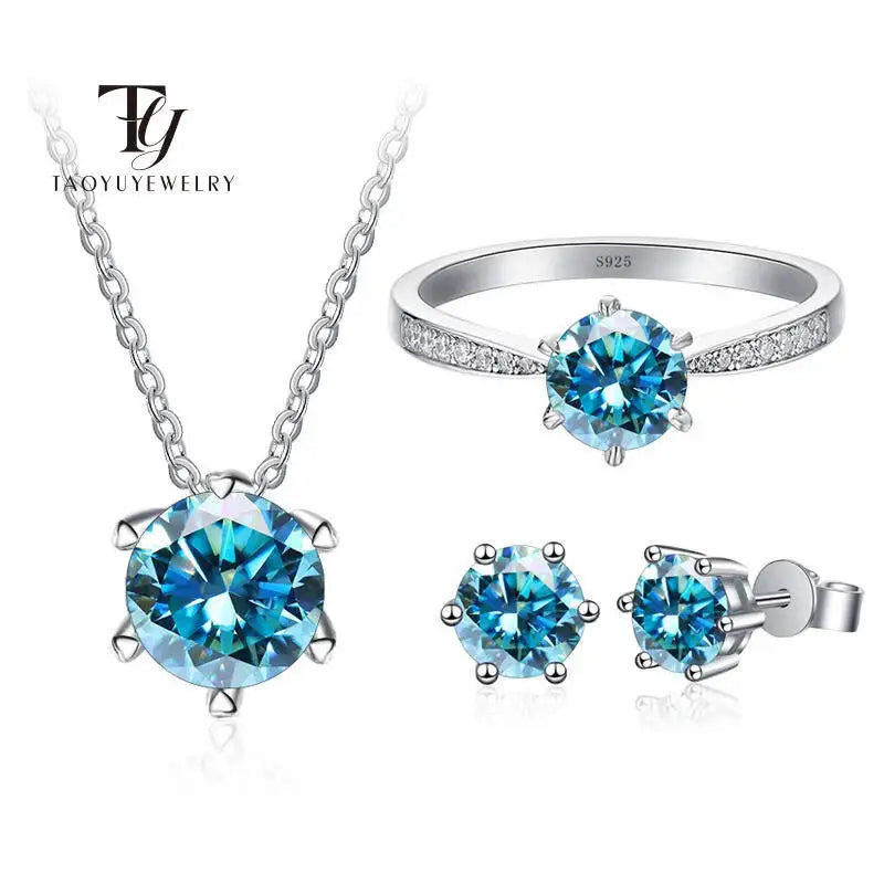 Classic Wedding Jewelry Sets For Women 1carat Moissanite Diamond S925 Silver Necklace Earrings Ring Gifts With GRA