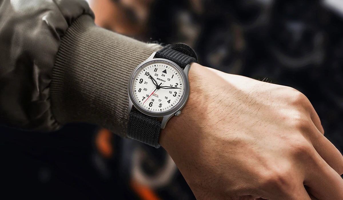 BERNY Full Titanium Watches for Men Outdoor Quartz Men's Field Pilot Wristwatch VH31 Super Luminous Sapphire Easy Read Watch