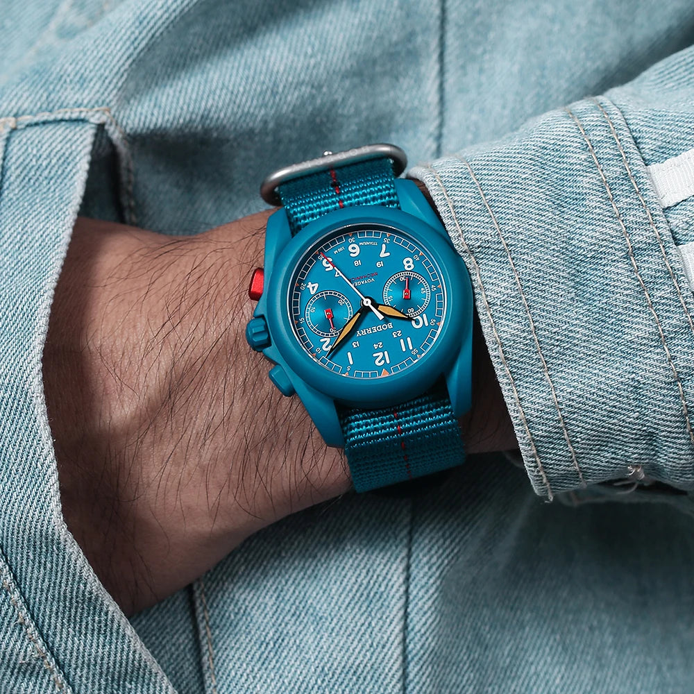 BODERRY Men's Field Watches Titanium Mechanical Chronograph Top Brand Wristwatch 100M Waterproof Clock Military Watch for Men