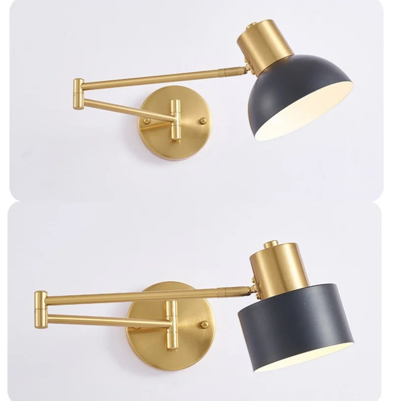 IWHD Golden Iron Art LED Wall Lights For Bedroom Kitchen Living Room Loft Mirror Bedside Lamp Swing Long Arm Lampade Da Parete