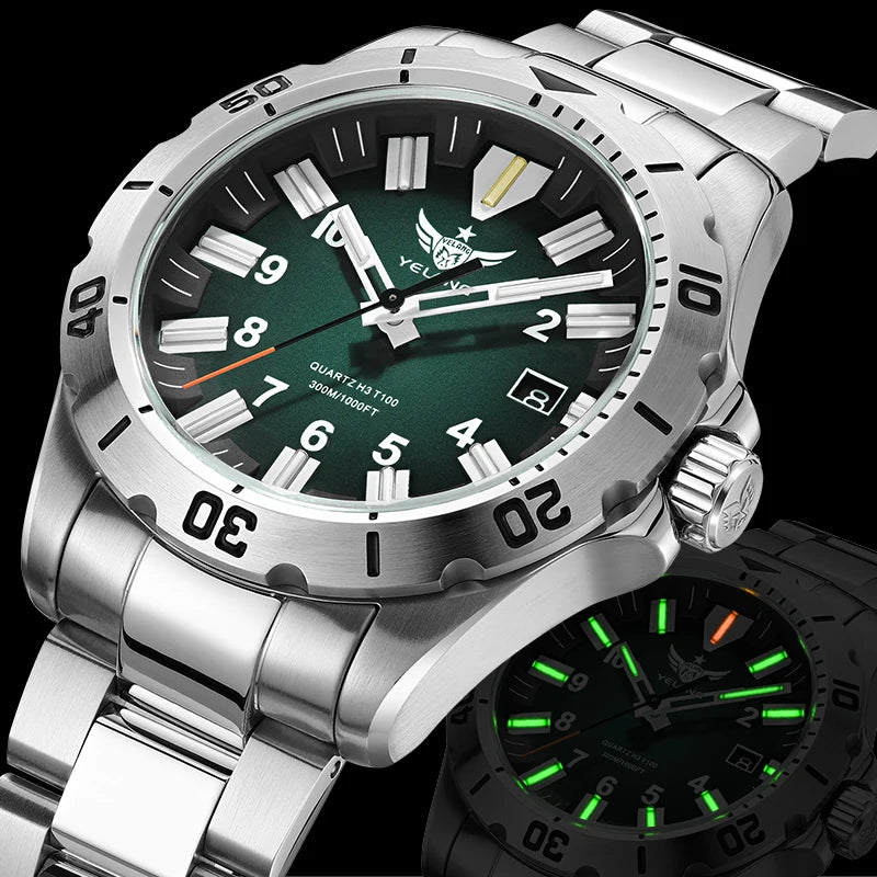 YELANG  V1036S 42mm Men Quartz Watch Luminous 10 Years Lithium swiss RONDA 715-Li Movement 30ATM 300m Waterproof Military Style