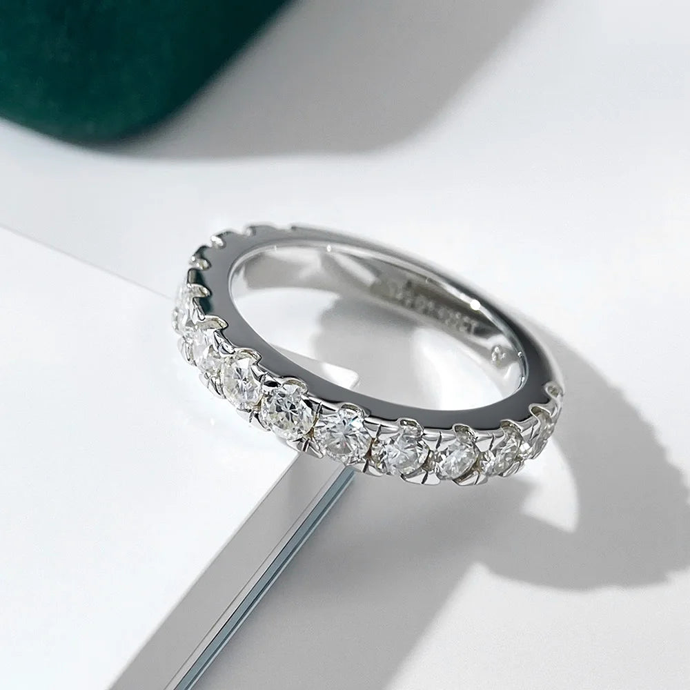 FEOBUR 2/3mm Moissanite Ring for Women S925 Silver Plated 18k White Gold Full Eternity Wedding Band Men Diamond Engagement Rings