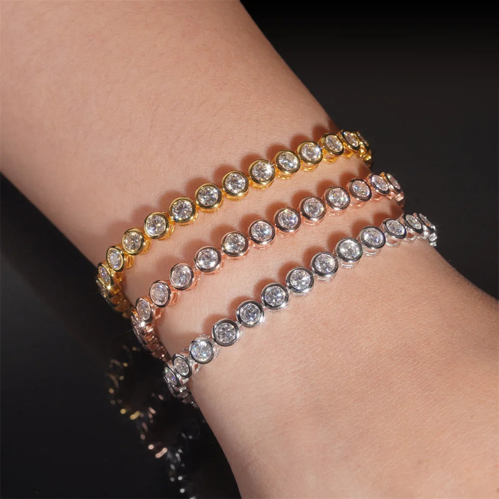 EWYA Sparkling 0.1ct 3mm Moissanite Tennis Bracelet with GRA for Women Party Fine Jewelry S925 Sterling Silver Diamond Bracelets