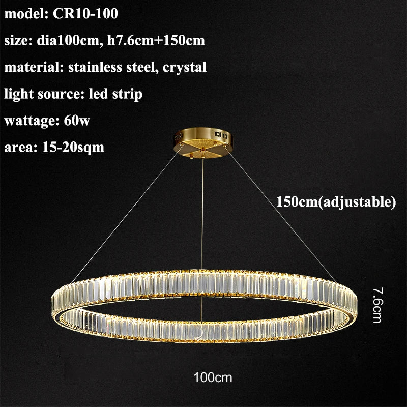 Modern Living Room Crystal Chandelier Led Remote Control Dimmable Led Pendant Lights Luxury Steel Adjust Hanging Lamp Fixture