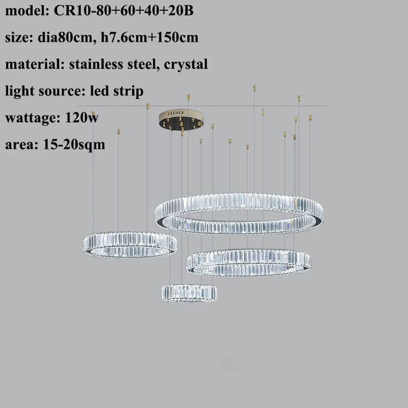 Modern Living Room Crystal Chandelier Led Remote Control Dimmable Led Pendant Lights Luxury Steel Adjust Hanging Lamp Fixture