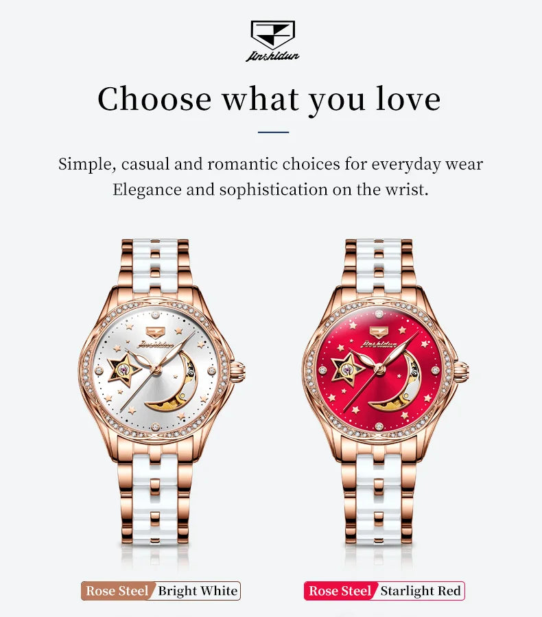 JSDUN Fashion Ceramic Skeleton Women Automatic Mechanical Watches New Luxury Ladies Watch Original Waterproof Lady Wrist Watch