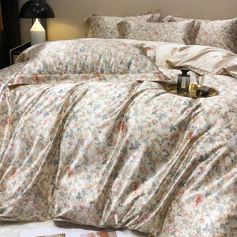 Luxury Blending Mulberry Silk Bedding Set with Duvet Cover Bed Sheet Pillowcase Double Couple Single Summer Blanket Cover Sheets