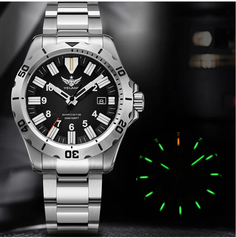 YELANG  V1036 42mm Men Quartz Watch Luminous 10 Years Lithium Movement Rotated Dial 30ATM 300m Waterproof Military Style Watches