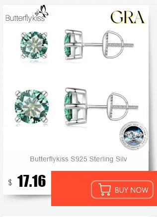 Butterflykiss Real 1 CT D Color Moissanite Stud Earrings For Women Top Quality 925 Sterling Silver Sparkling Wedding Jewelry