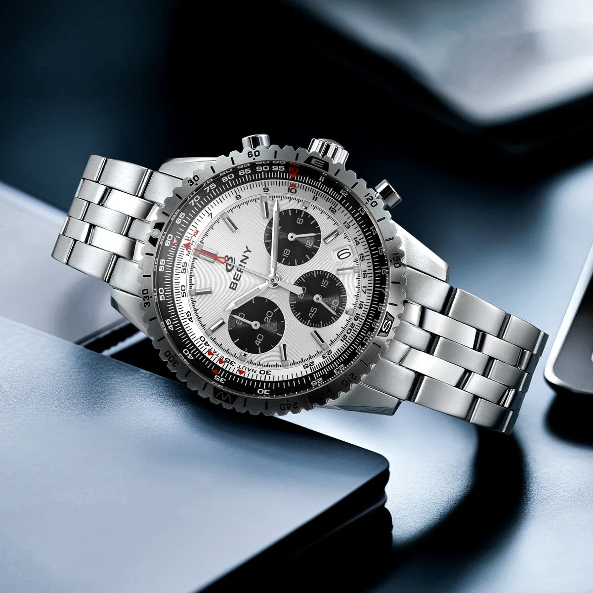 BERNY Chronograph Watches for Men Aviation Pilot Multifunction Quartz Men's Watch Date Sapphire Super Luminous Luxury Wristwatch