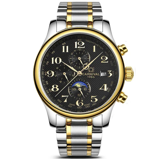 Carnival Brand Automatic Watch Fashion Luxury Waterproof Calendar Moon Phase Mechanical Watches For Men Clock Relogio Masculino