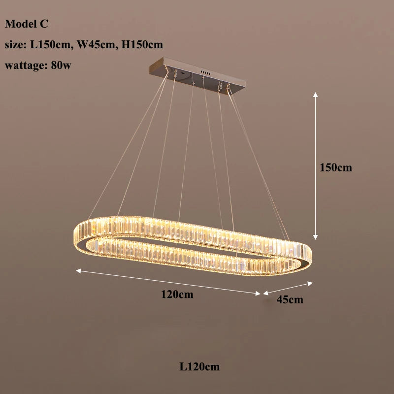 Modern Living Room Crystal Chandelier Led Remote Control Dimmable Led Pendant Lights Luxury Steel Adjust Hanging Lamp Fixture