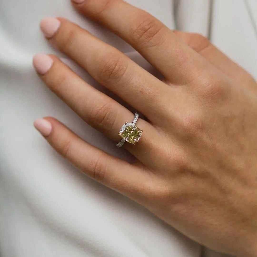 JOVOVASMILE 3 Carat Yellow Moissanite Au 750 Rings 7x9mm Brilliant Cushion Cut Real Original 18k Gold Two-Tone Fine Jewelry