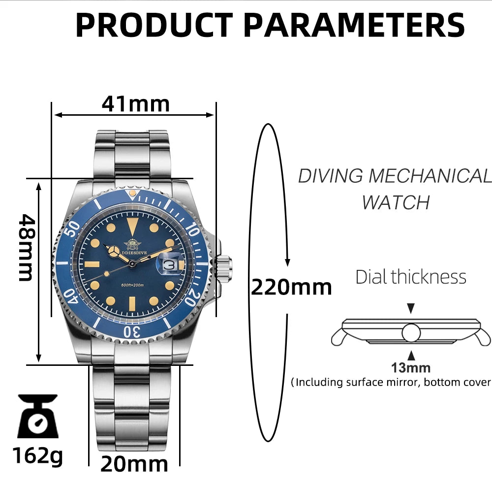 ADDIESDIVE Luxury Men's Quartz Watch BGW9 Luminous Ceramic Bezel Bubble Mirror Glass Diver's Watch 200m Analog Watches AD2054