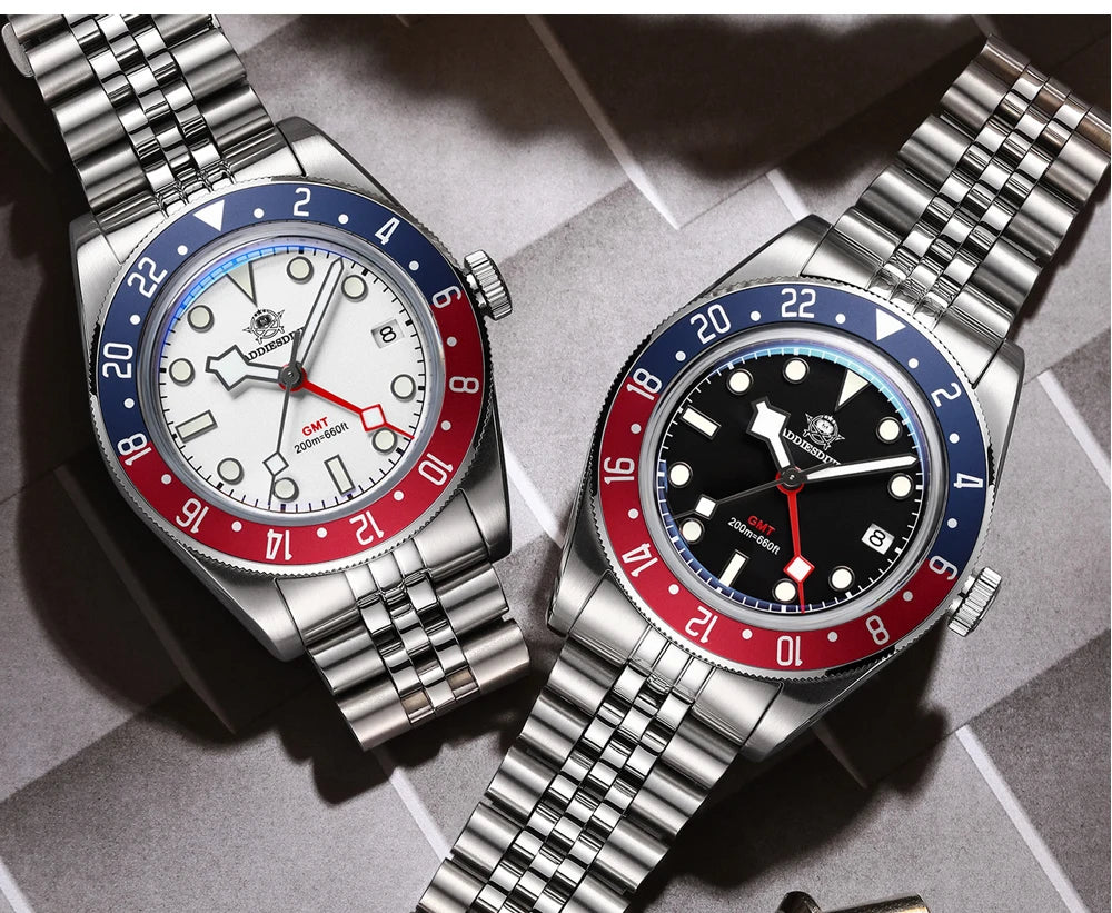 ADDIESDIVE Luxury GMT515-24H Men's Watch Diver 200m Bubble Mirror Glass BGW9 Super Luminous Stainless Steel Men's Analog Watches