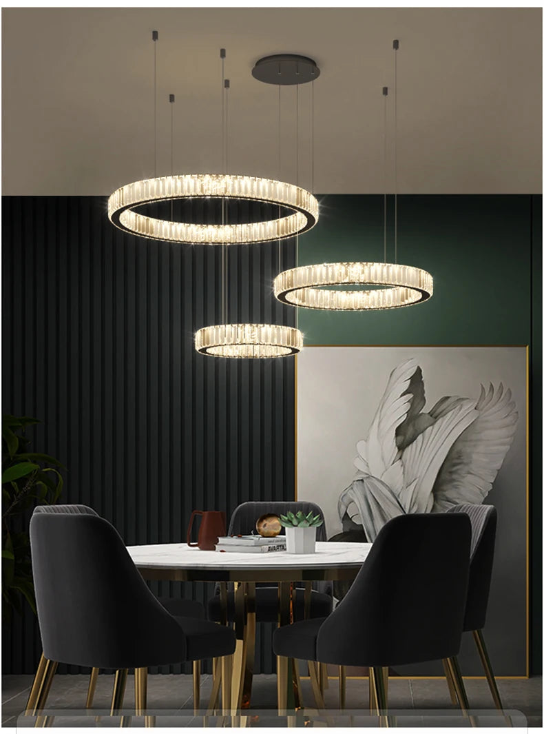 Modern Living Room Crystal Chandelier Led Remote Control Dimmable Led Pendant Lights Luxury Steel Adjust Hanging Lamp Fixture