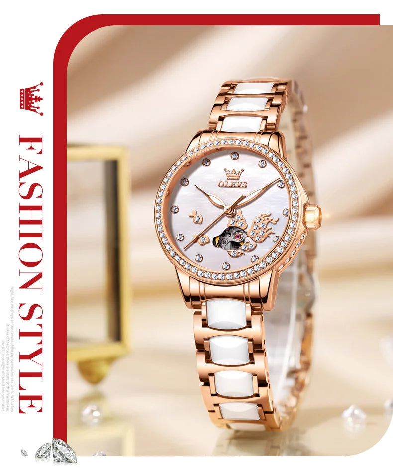 OLEVS Brand steel strip fully automatic mechanical watch for women 7001