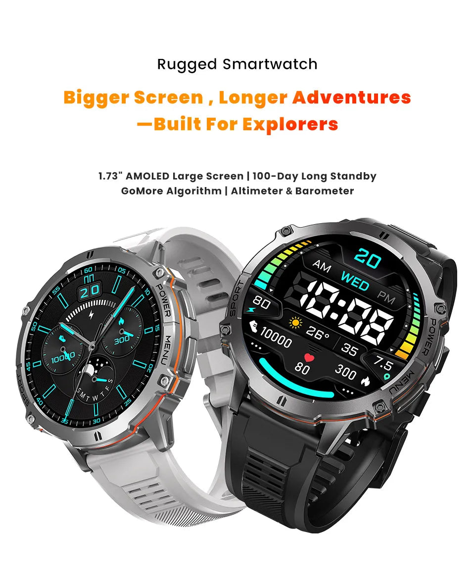 New Outdoor 1000mAh Battery Men Adult Smart Watch GPS Compass Altimeter 10ATM Waterproof Heart Rate BT Call Sport Man Smartwatch