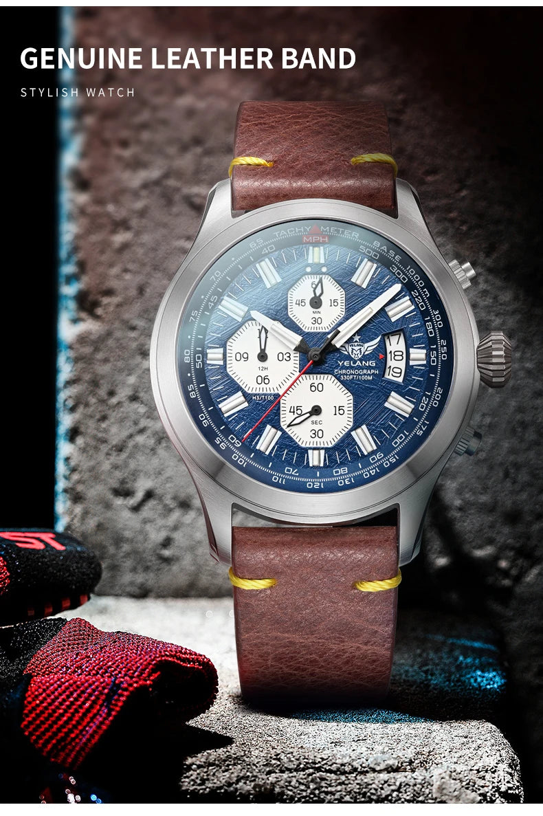 Yelang Watch For MAN Three Eyes Six Needles Quartz Watch Japan OS00 Movement Diving Watch 100M Professional Waterproof Reljo