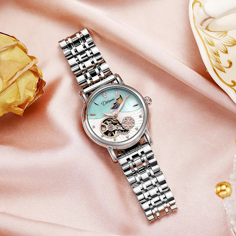 Fashion Brand Women Automatic Mechanical Watches Diamond Wristwatch Ladies Moon Plate Business Dress Waterproof Luminous Clock