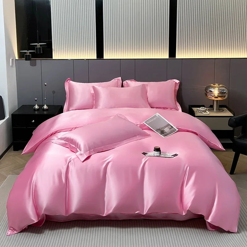 Luxury Satin Bedding Set Solid Color Duvet Cover Comfortable Smooth Quilt Cover Single Double Twin Full Queen King Size