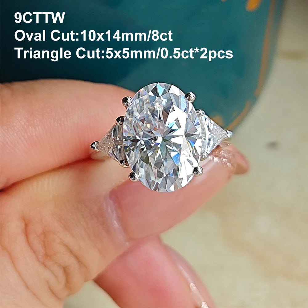 9CTTW Oval Cut Full Moissanite Engagement Ring for Women 925 Sterling Silver 3 Stone Triangle Diamond Ring Wedding Bands Jewelry